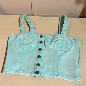 Forever 21 Cropped Blue Denim Snap Up Top